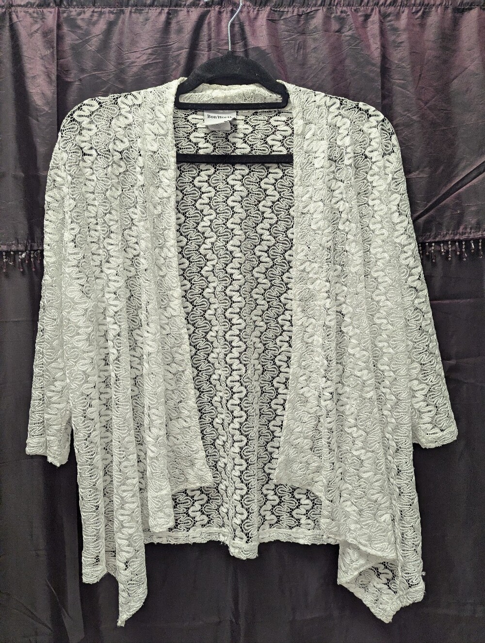 Bon Worth Ivory Lace Open-Front Women's Cardigan